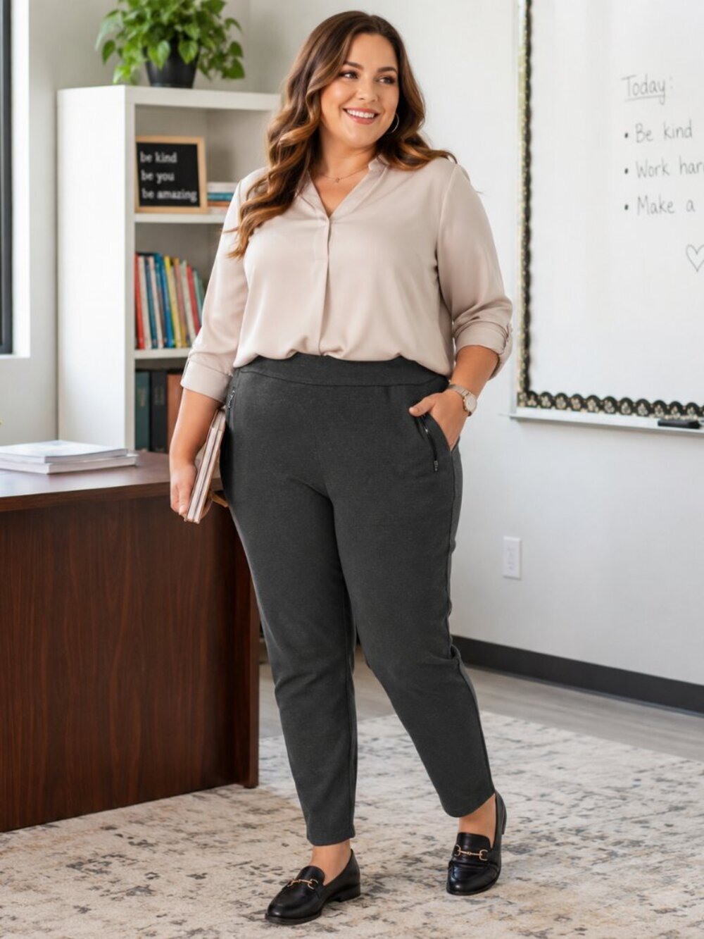 293 Massini Women’s Relaxed Fit Pants Gray Size 3X Plus Size Office Casual